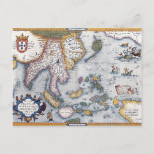 16th Century Map of South East Asia and Indonesia Postcard