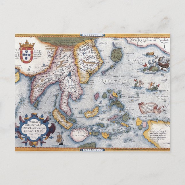 16th Century Map of South East Asia and Indonesia Postcard (Front)