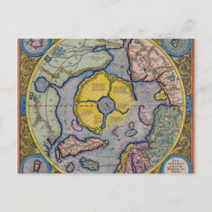 16th Century Mercator North Pole Map Postcard