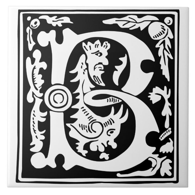 16th Century Mythic Creatures Decorative Capital B Tile (Front)