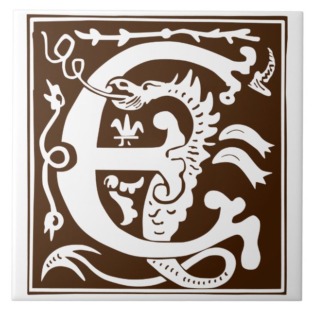 16th Century Mythic Creatures Decorative Capital E Tile (Front)