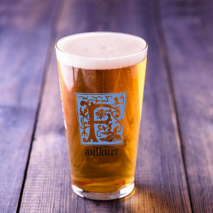 16th Century Mythic Creatures Decorative Capital F Glass