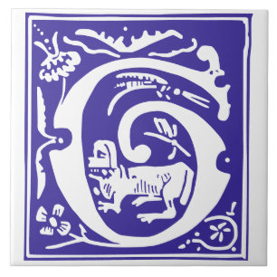 16th Century Mythic Creatures Decorative Capital G Tile