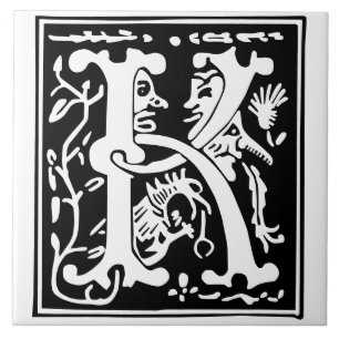 16th Century Mythic Creatures Decorative Capital K Tile
