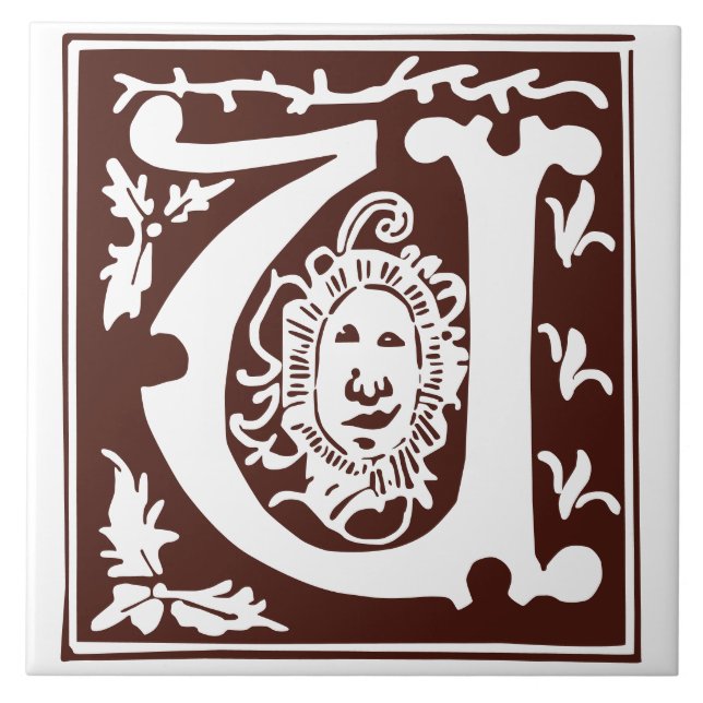 16th Century Mythic Creatures Decorative Capital U Tile (Front)