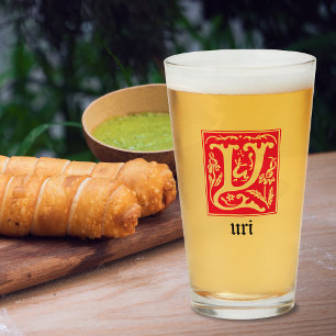 16th Century Mythic Creatures Decorative Capital Y Glass