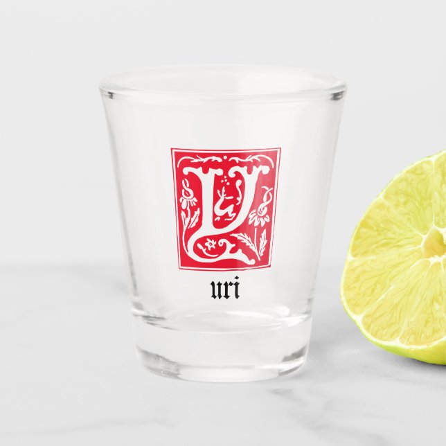 16th Century Mythic Creatures Decorative Capital Y Shot Glass (Front)