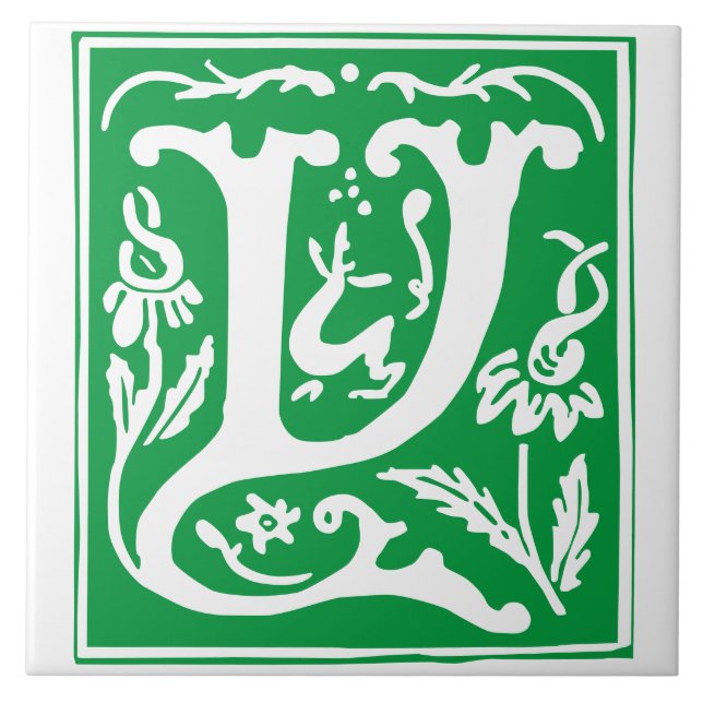 16th Century Mythic Creatures Decorative Capital Y Tile (Front)