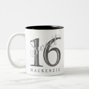 16th Charcoal Grey Sweet 16 Silver Glitter Two-Tone Coffee Mug