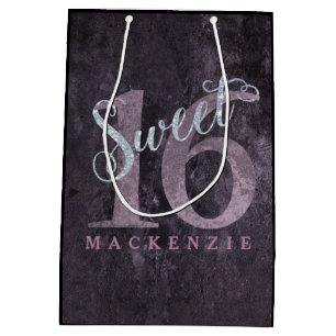 16th Dusty Pink Rose   Sweet 16 Silver Glitter   Medium Gift Bag