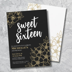 16th Gold Floral Sweet Sixteen Birthday Invitation