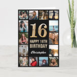 16th Happy Birthday Black and Gold Photo Collage Card<br><div class="desc">16th Happy Birthday Black and Gold Photo Collage Birthday Card. For further customisation,  please click the "Customise it" button and use our design tool to modify this template.</div>