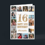 16th Happy Birthday Gold and White Photo Collage Card<br><div class="desc">16th Happy Birthday Gold and White Photo Collage Birthday Card. For further customisation,  please click the "Customise it" button and use our design tool to modify this template.</div>