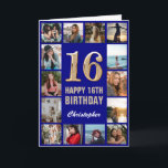 16th Happy Birthday Navy Blue & Gold Photo Collage Card<br><div class="desc">16th Happy Birthday Navy Blue and Gold Photo Collage Birthday Card. For further customisation,  please click the "Customise it" button and use our design tool to modify this template.</div>
