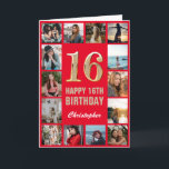 16th Happy Birthday Red and Gold Photo Collage Card<br><div class="desc">16th Happy Birthday Red and Gold Photo Collage Birthday Card. For further customisation,  please click the "Customise it" button and use our design tool to modify this template.</div>