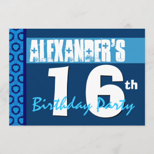 16th Modern Blue Teen Birthday Party Invitation