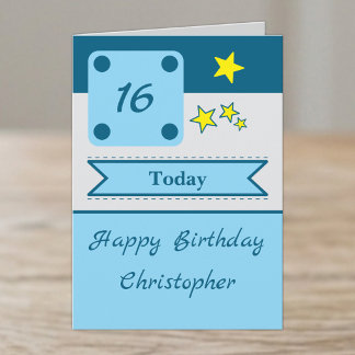 16th name stars blue birthday card