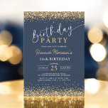 16th Navy Blue Gold Glitter Any Age Birthday  Invitation<br><div class="desc">Celebrate in style with this 16th Navy Blue Gold Glitter Any Age Birthday Invitation. Featuring a luxurious navy blue background with shimmering gold glitter accents, this invitation is perfect for a chic and sophisticated sweet 16 birthday celebration. Ideal for any milestone, it sets the perfect tone for an elegant and...</div>