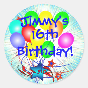 16th Or Any Age & Name Fun Birthday Stickers