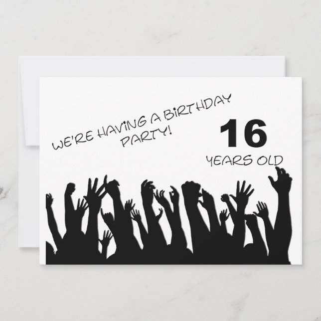 16th party invitation with cheering crowds (Front)