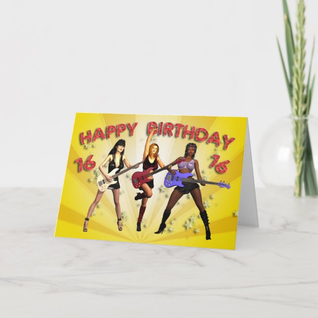 16th Rockin' birthday with a girl band Card (Front)