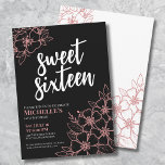 16th Rose Gold Floral Sweet Sixteen Birthday Party Invitation<br><div class="desc">16th Rose Gold Floral Sweet Sixteen Birthday Party Invitation. A fun but elegant 16th birthday party invitation with girly pink rose gold and white flower outlines. Please note the 'rose gold' is just a colour, there is no foil or shimmer to it. A playful flower pattern frames a script typography...</div>