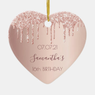 16th sixteenth birthday rose gold glitter pink 16 ceramic tree decoration