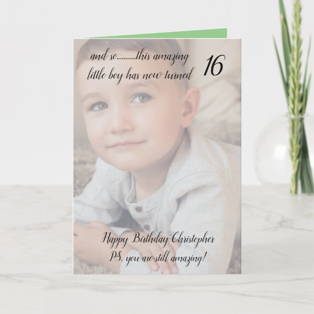 16th still amazing green and black birthday photo card (Front)