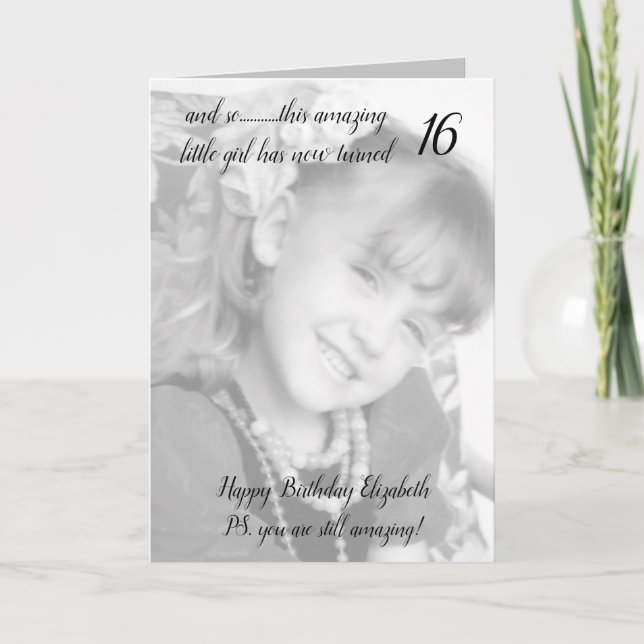 16th still amazing grey and black birthday photo card (Front)