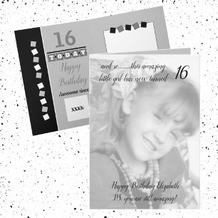 16th still amazing grey and black birthday photo card