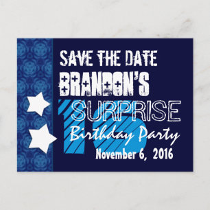 16th Surprise Birthday Save the Date Blue Stars Announcement Postcard