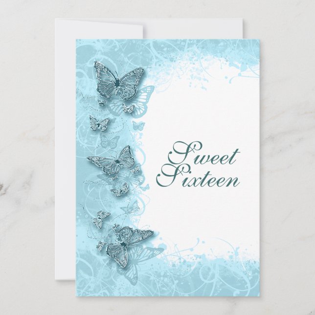 16th "sweet sixteen" birthday party aqua invitation (Front)