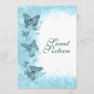 16th "sweet sixteen" birthday party aqua invitation