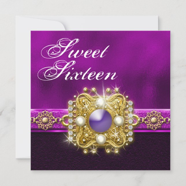 16th "sweet sixteen" birthday party purple invitation (Front)