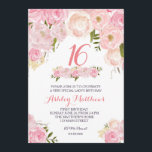 16TH SWEET SIXTEEN birthday pink Floral Invitation<br><div class="desc">16TH SWEET SIXTEEN birthday pink Floral Invitation</div>