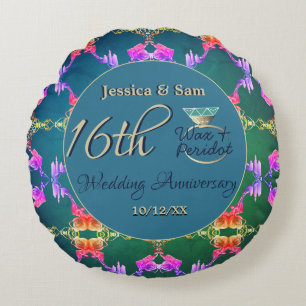 16th Wax & Statice Flower Anniversary Round Cushion
