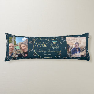 16th Wedding Anniversary 2 Photos Silvery Rose Body Cushion