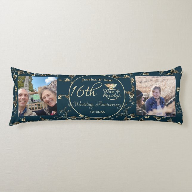 16th Wedding Anniversary 2Photos Candles & Statice Body Cushion (Front)