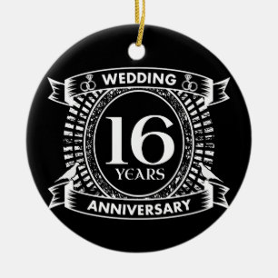 16TH wedding anniversary black and white Ceramic Tree Decoration