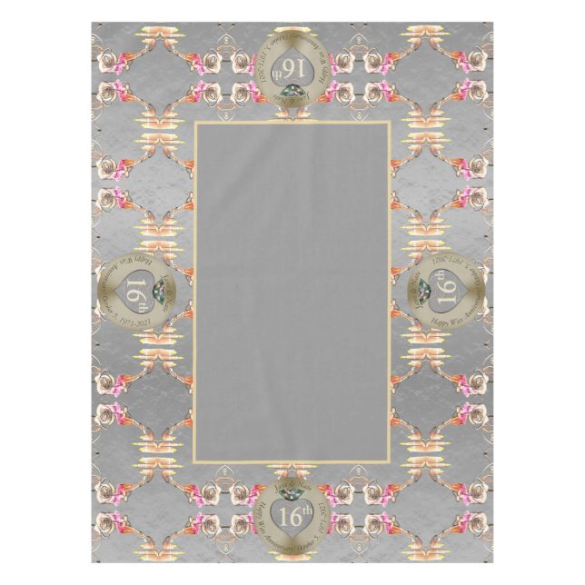 16th Wedding Anniversary Candles & Statice Flower Tablecloth (Front)