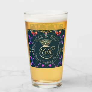 16th Wedding Anniversary Peridot Roses on Navy Glass