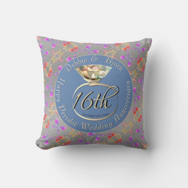 16th Wedding Anniversary Peridot & Sea Lavender  T Cushion (Front)