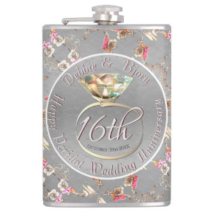 16th Wedding Anniversary Peridot, Wax, & Statice Hip Flask