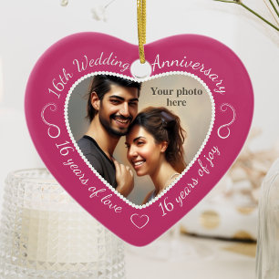 16th Wedding Anniversary Photo Ceramic Tree Decoration