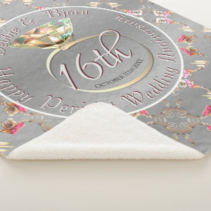 16th Wedding Anniversary Wax, Peridot & Satice Sherpa Blanket