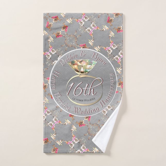 16th Wedding Anniversary Wax, Statice, & Peridot   Bath Towel Set (Hand Towel)