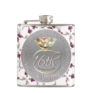 16th Wedding Anniversary Wax, Statice, & Peridot   Hip Flask