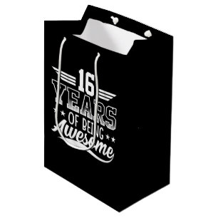 16th year awesome Birthday word art  Medium Gift Bag