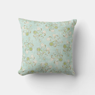16x16 Blue and Green Floral Throw Pillow