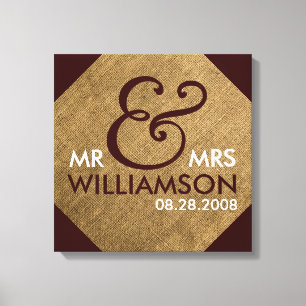 16x16 Burlap Wrapped Canvas Wedding Date Art